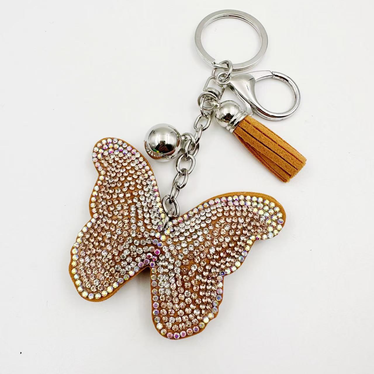 Wholesale Crystal Rhinestone Butterfly Tassel keychain