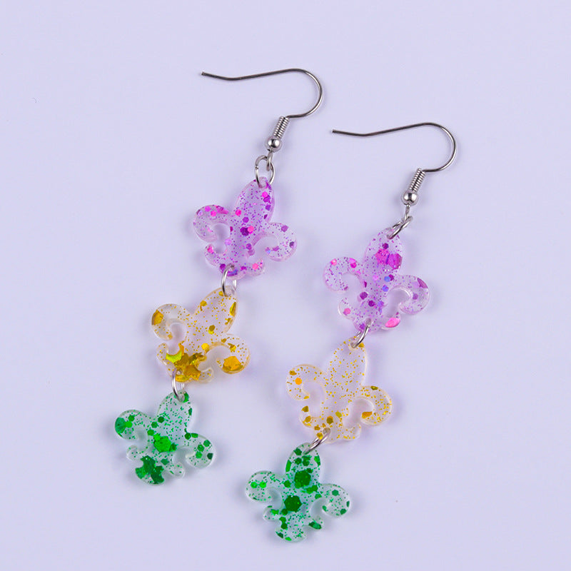 Wholesale Glitter Transparent Mask Crown Acrylic Design Earrings