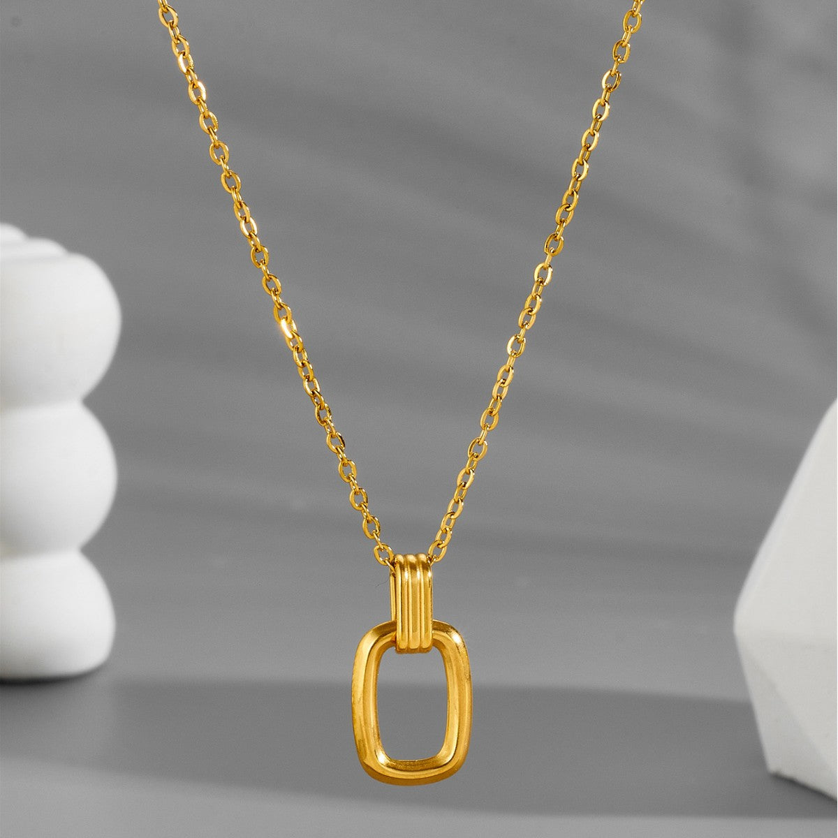 Wholesale 5pcs Titanium Steel Fadeless Entry Luxury  18K Gold Geometric Double Ring Clavicle Chain