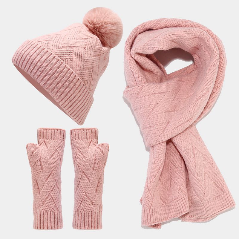 Wholesale Core Spun Yarn Autumn and Winter Outdoor Cold and Warm Hats Scarves Gloves Sets