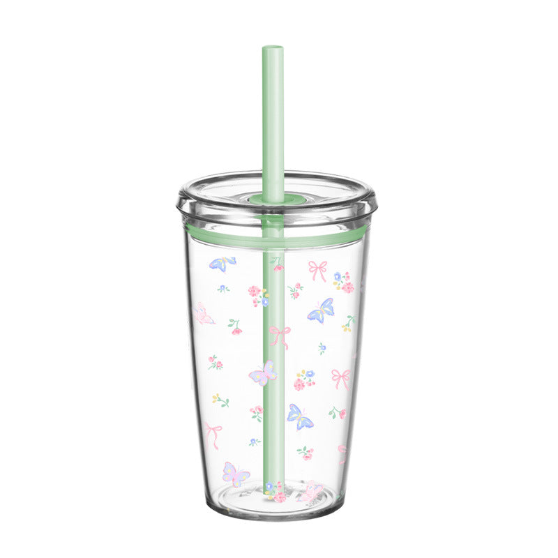 Wholesale 450ml Tritan straw cup milk tea cup coffee cup with printing simple straw cup