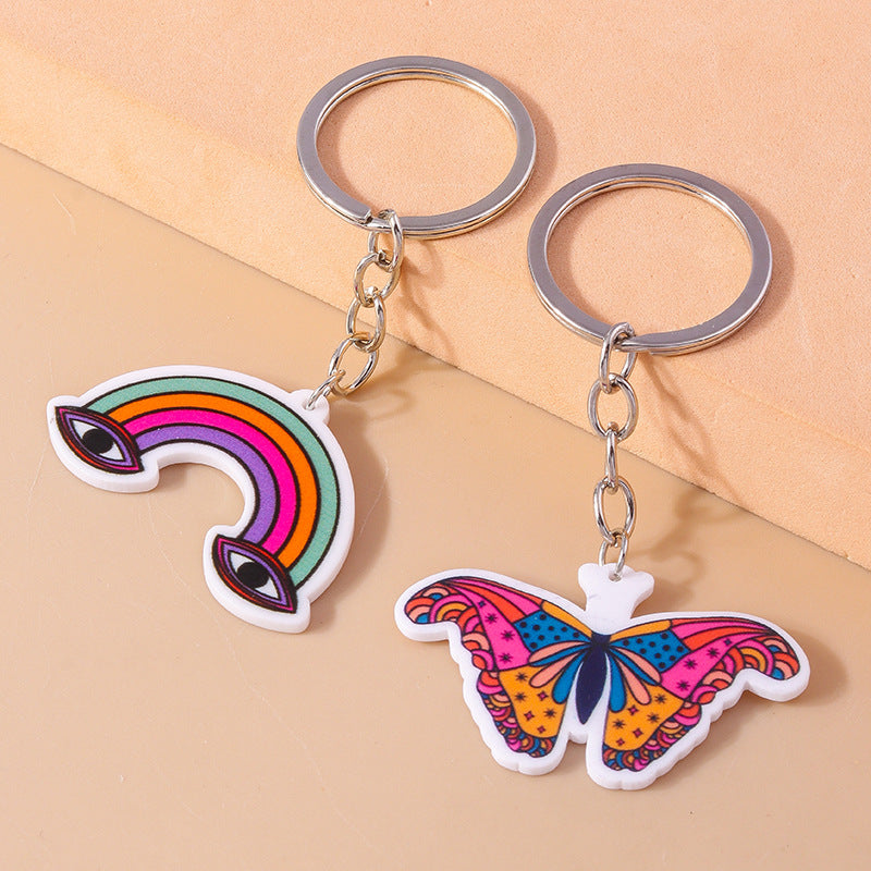 Wholesale Butterfly Rainbow Eyes Cartoon Colorful Acrylic Keychain