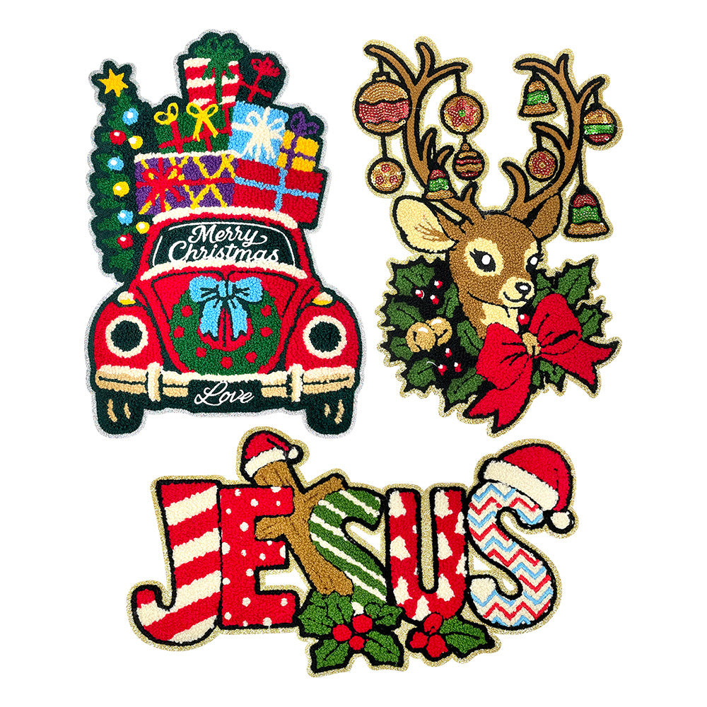 Wholesale Christmas Embroidered Patch Set Reindeer Car Letters DIY Iron On Applique For et Bag Hat Fashion Accessory Gift
