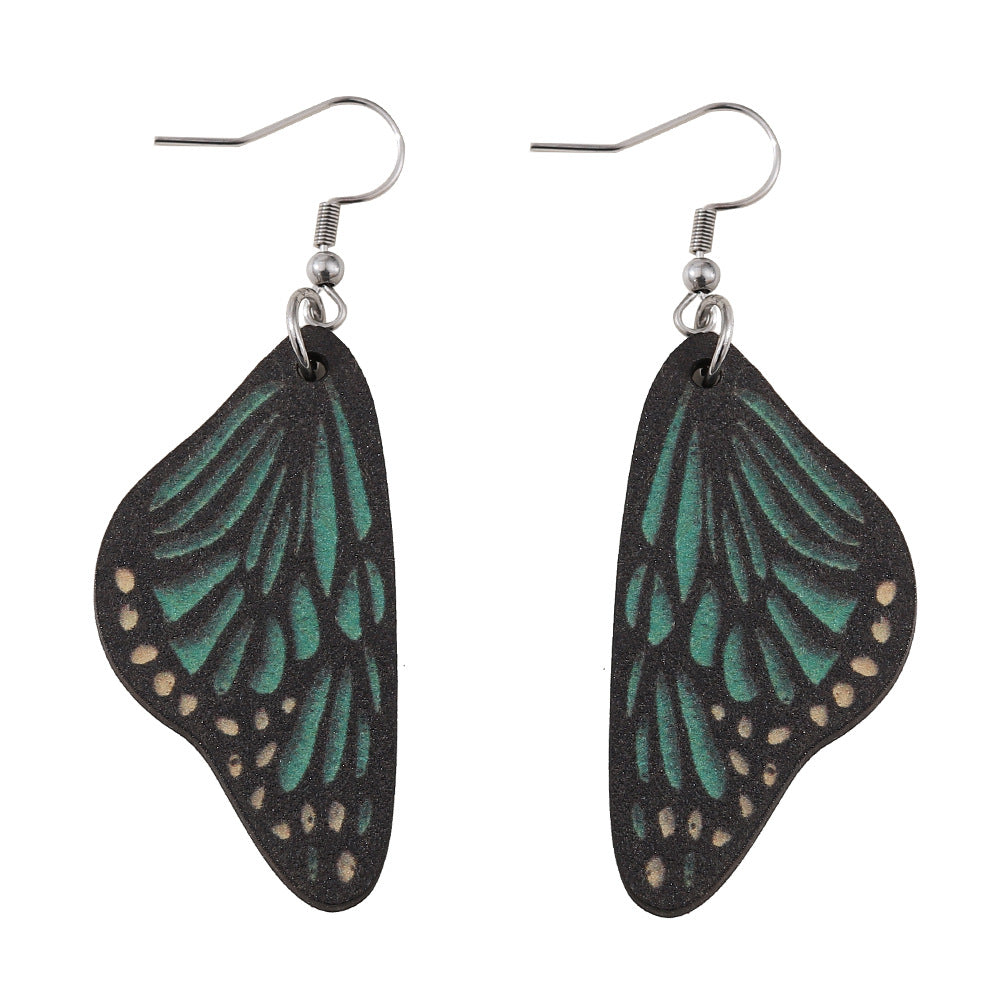 Alas de mariposa al por mayor Pendientes de madera de doble cara