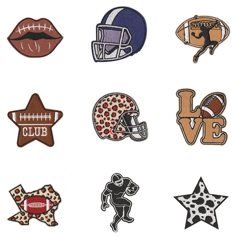 Wholesale Decorative Cartoon Football Leopard Embroidered Iron On Patches Set Of 9 For Towel Cap DIY