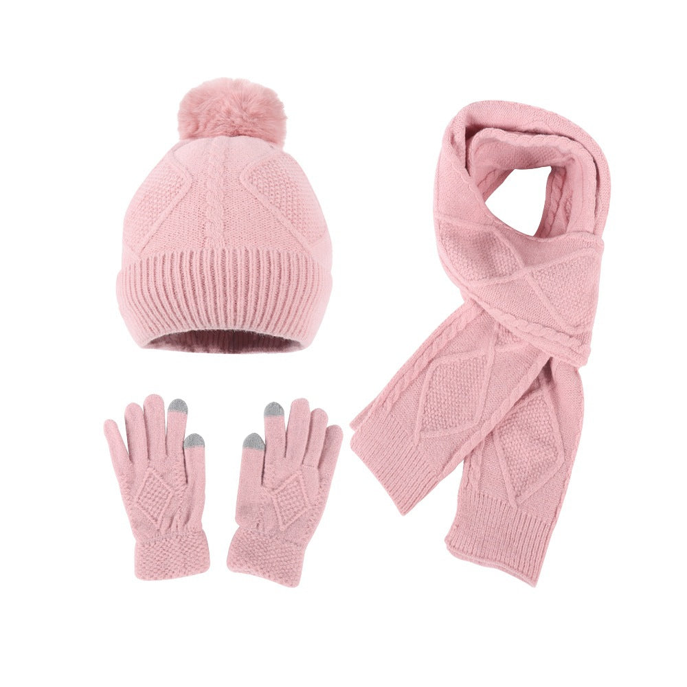 Wholesale Women's Fur Ball Warm Beanie Scarf Gloves Set