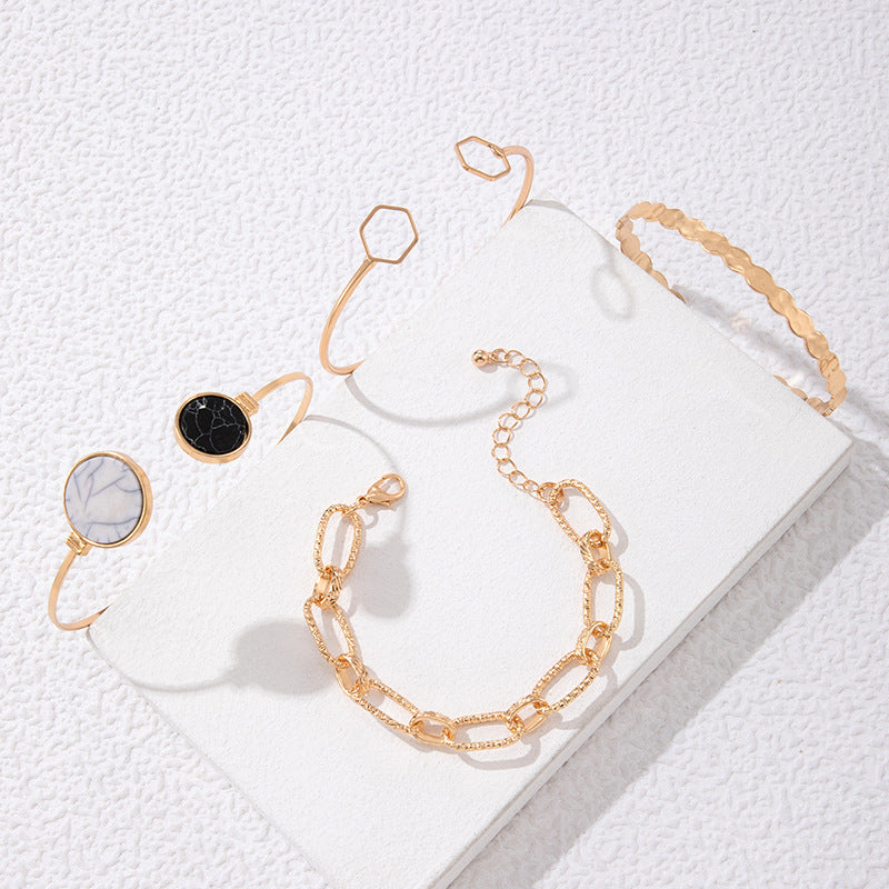 Wholesale Imitation Marble Thick Chain Four Piece Open Bracelet Set