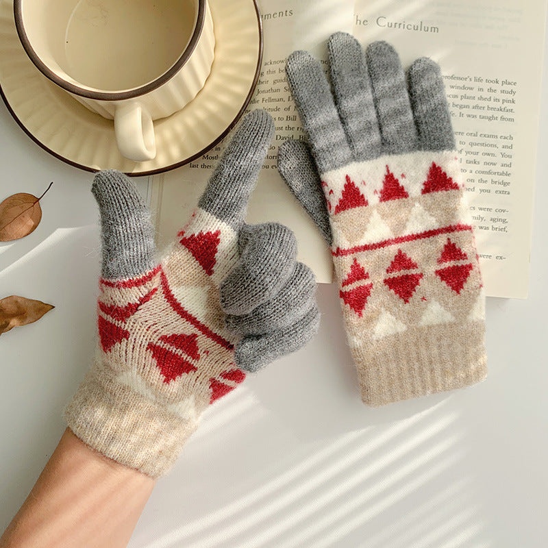 Wholesale Winter Cycling Velvet Cold-proof Thickened Checkerboard Wool Gloves