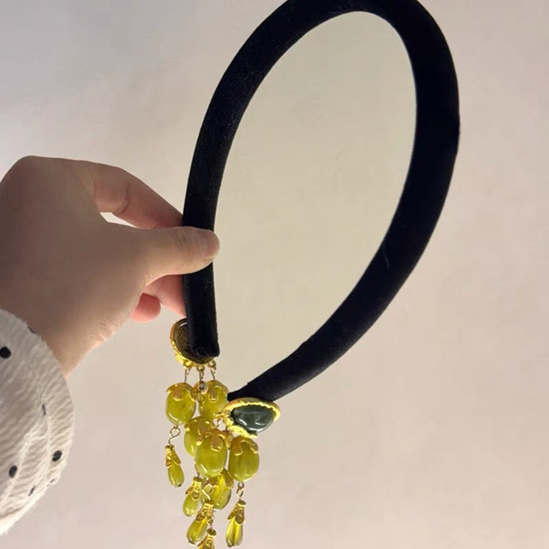 Wholesale Autumn and winter retro olive sapphire green tassel Chinese fake earrings ancient style headdress hairpin