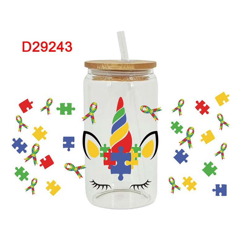 Wholesale Color Puzzle Autism Series 16oz Cup UV DTF Wraps