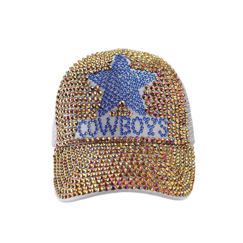Wholesale Colored Diamond Baseball Cap with Star Diamond and Letter Party