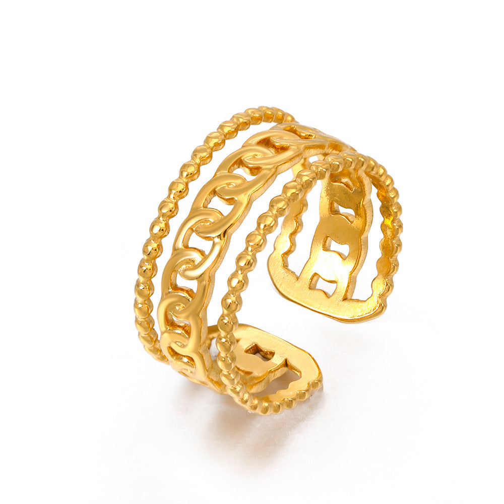 Wholesale Open Adjustable Chain Gold Stainless Steel Ring