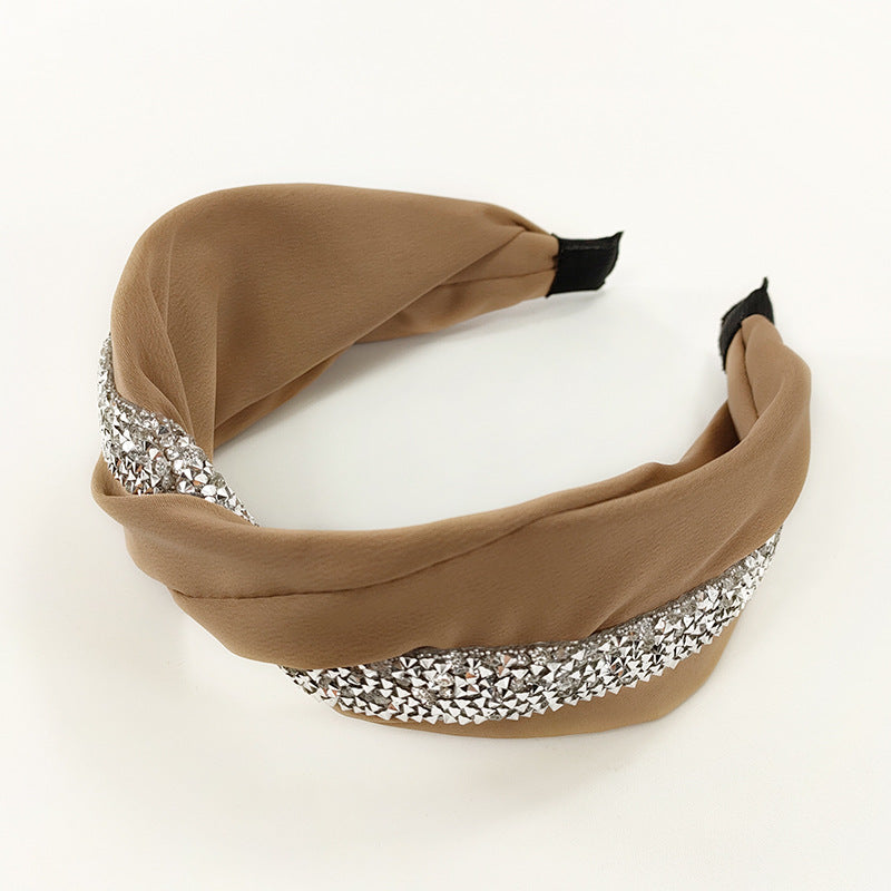 Wholesale Simple Diamond Strip Wrapped Solid Color Fabric Wide Edge Hair Hoop