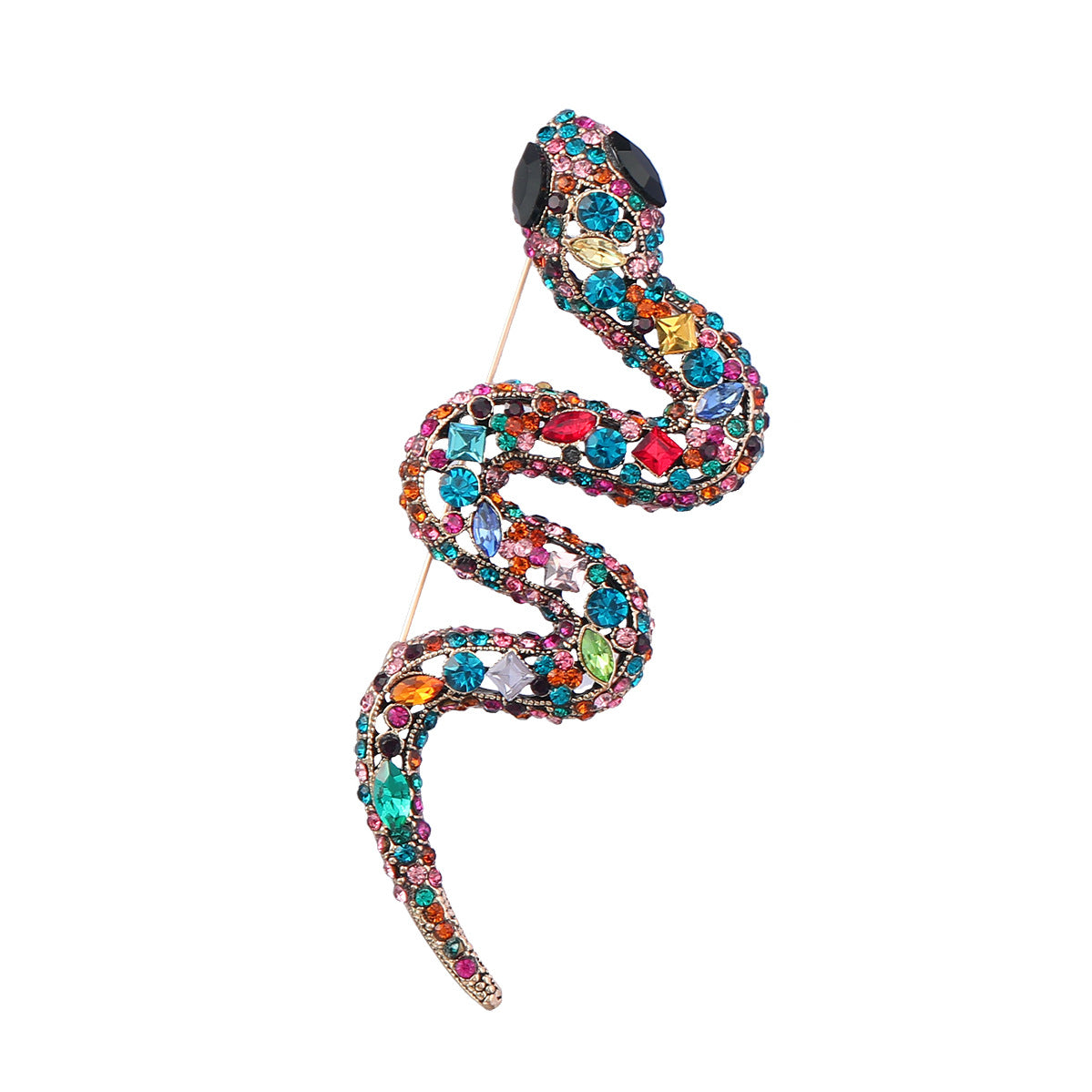 Wholesale Colored Diamond Snake Alloy Brooch