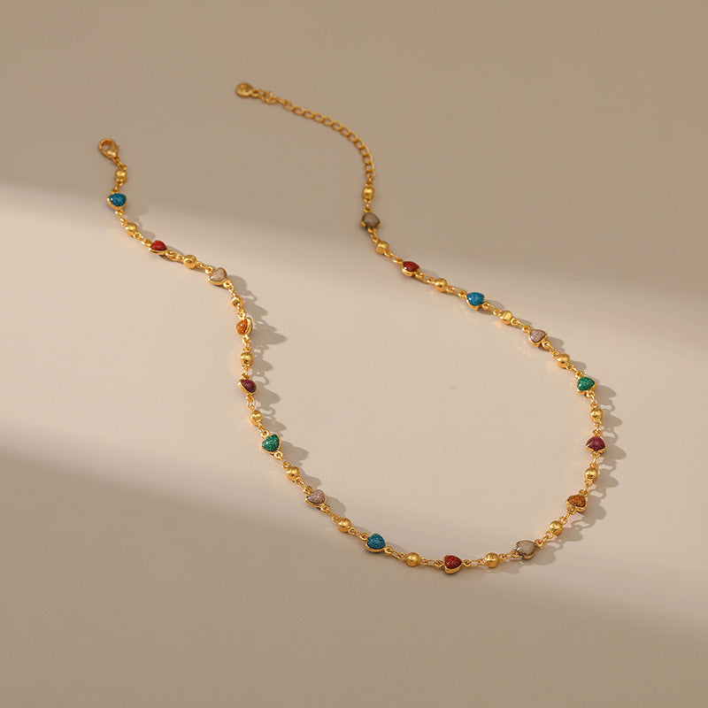 Wholesale Colorful Love Gold Plated Clavicle Chain Necklace