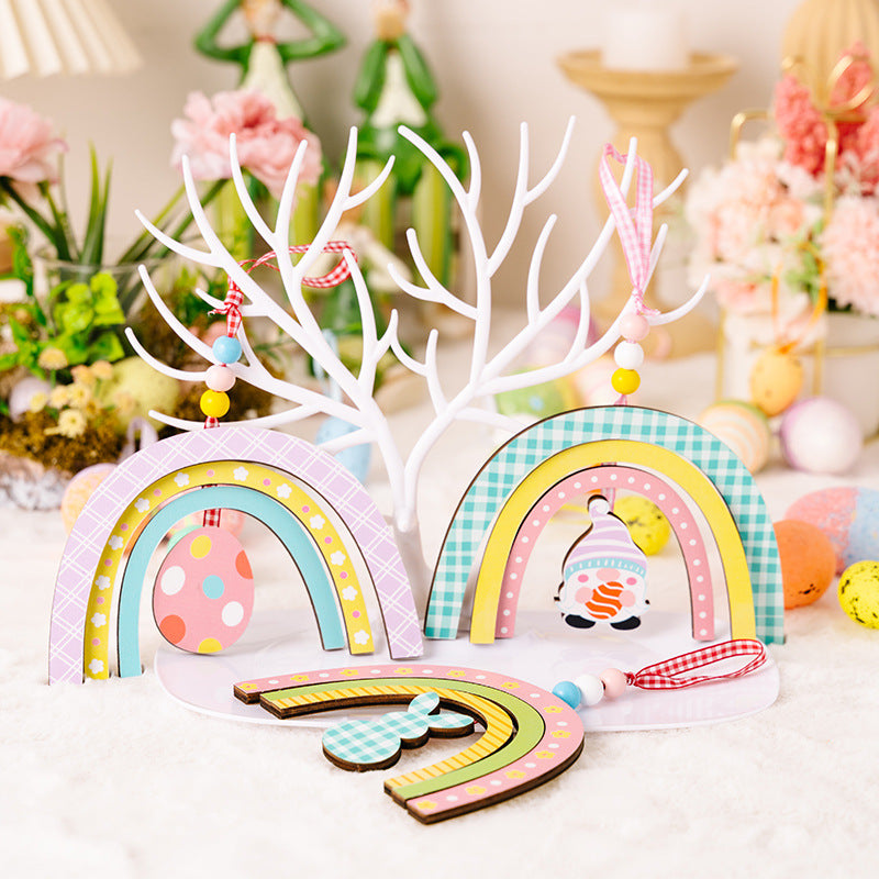 Wholesale Easter Wooden Rabbit Egg Hanging Accessories