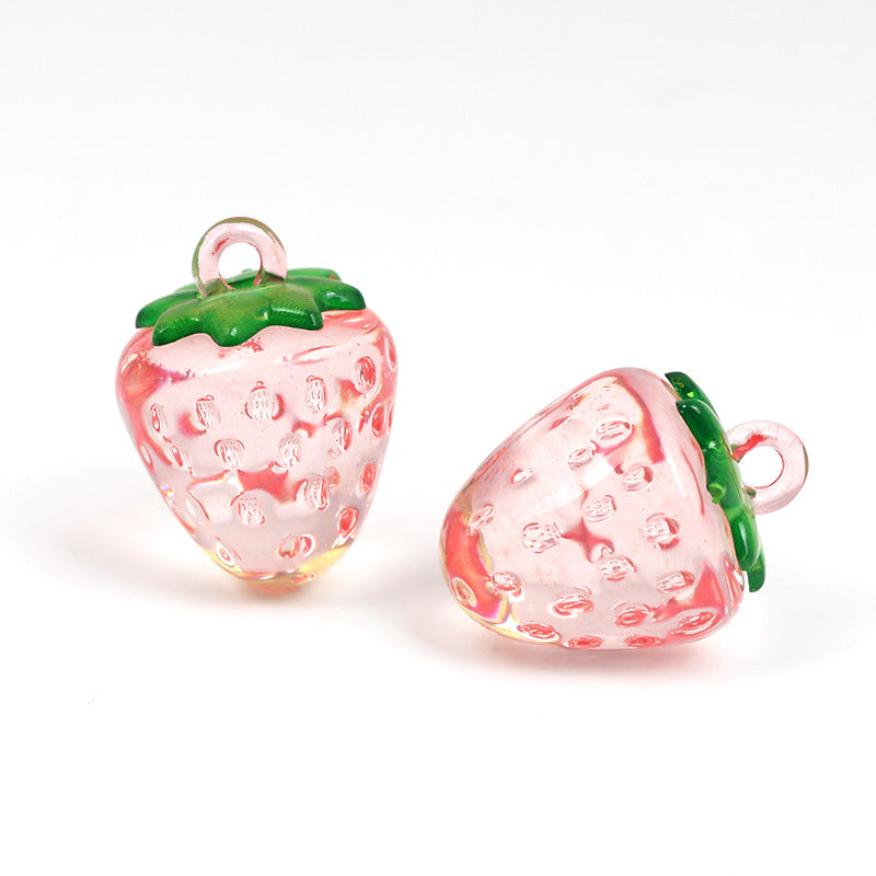 Wholesale  10pcs/pack DIY resin accessories three-dimensional transparent color cherry strawberry pendant with hole keychain bag Jewelry pendant