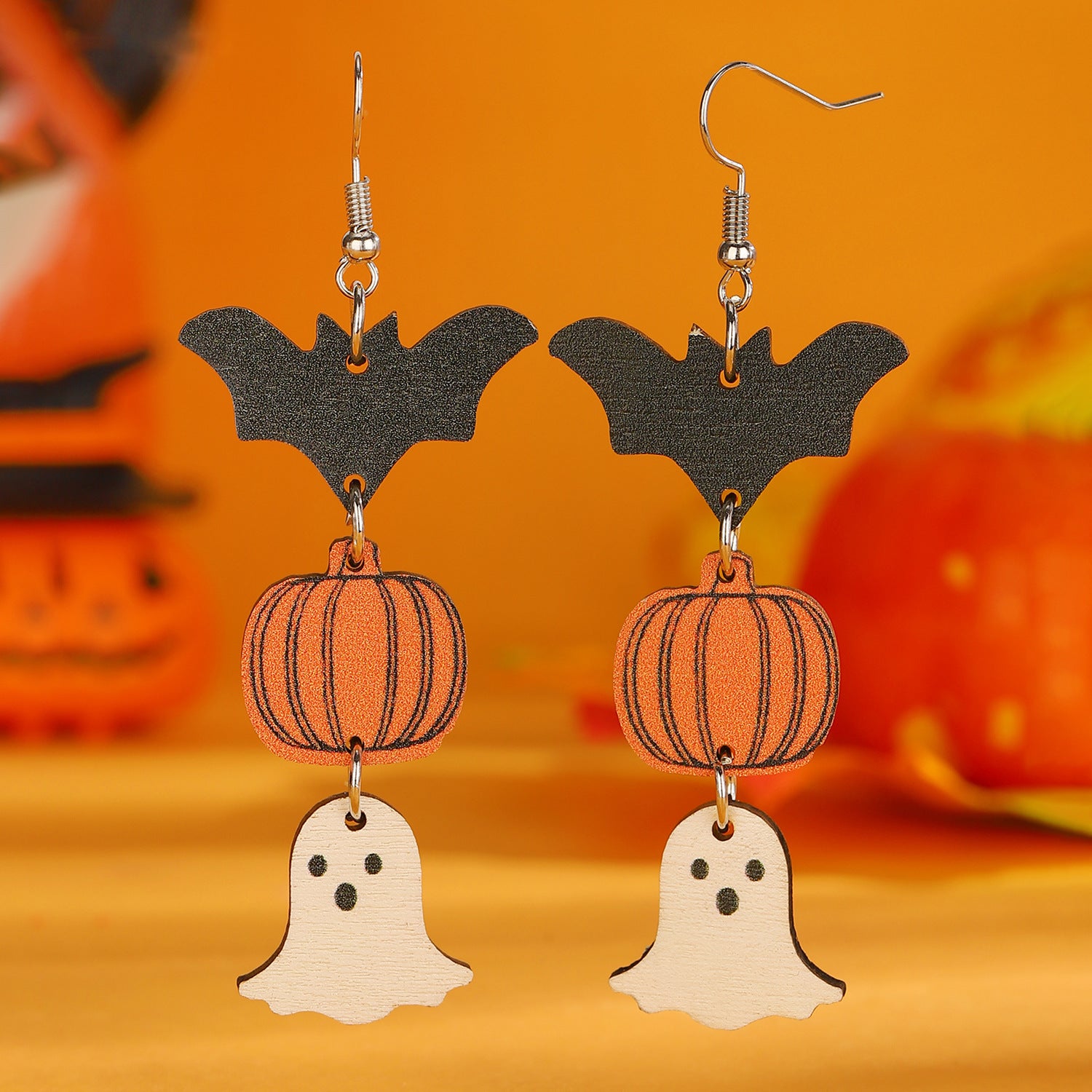 Wholesale Halloween Black Cat Ghost Pumpkin Spliced Drop Earrings