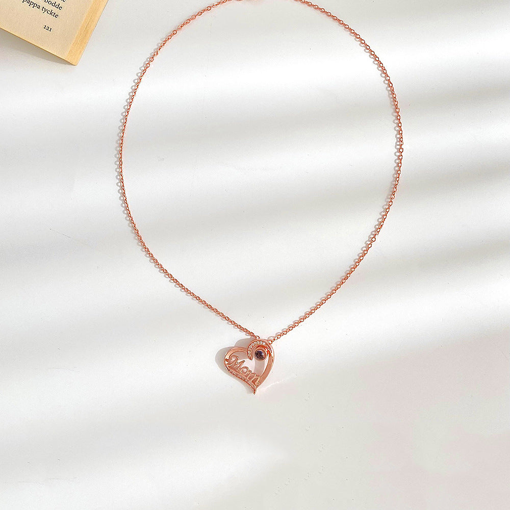 Wholesale Mother's Day Letter Heart Shape Mom Diamond Set Copper Necklace