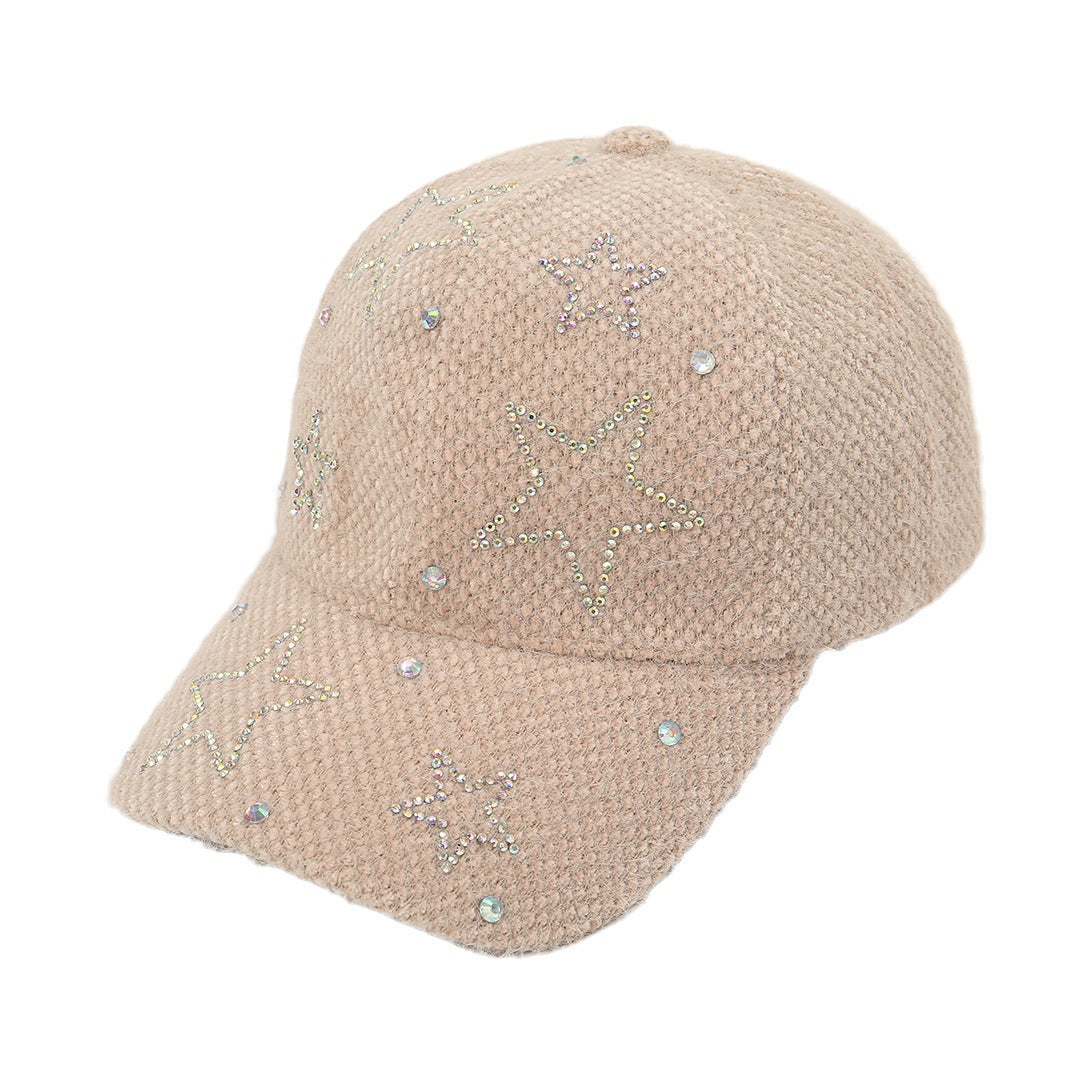 Wholesale Autumn and Winter Five-pointed Star Rhinestones Plush Baseball Cap