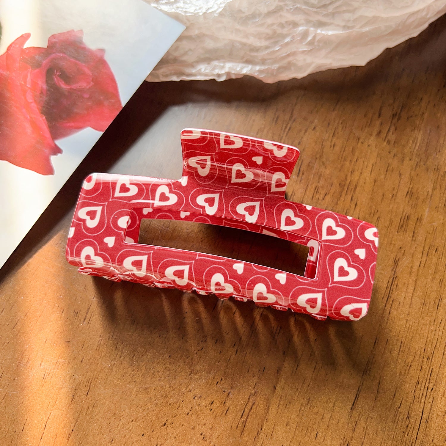 Wholesale Cross-border Hot Rose Love Printed Clip New Valentine's Day Atmosphere Women's Hairpin Shark Clip Hair Accessories