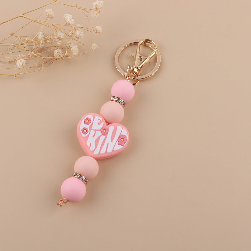Wholesale Cartoon Silicone Heart-shaped Handmade Beaded Keychains