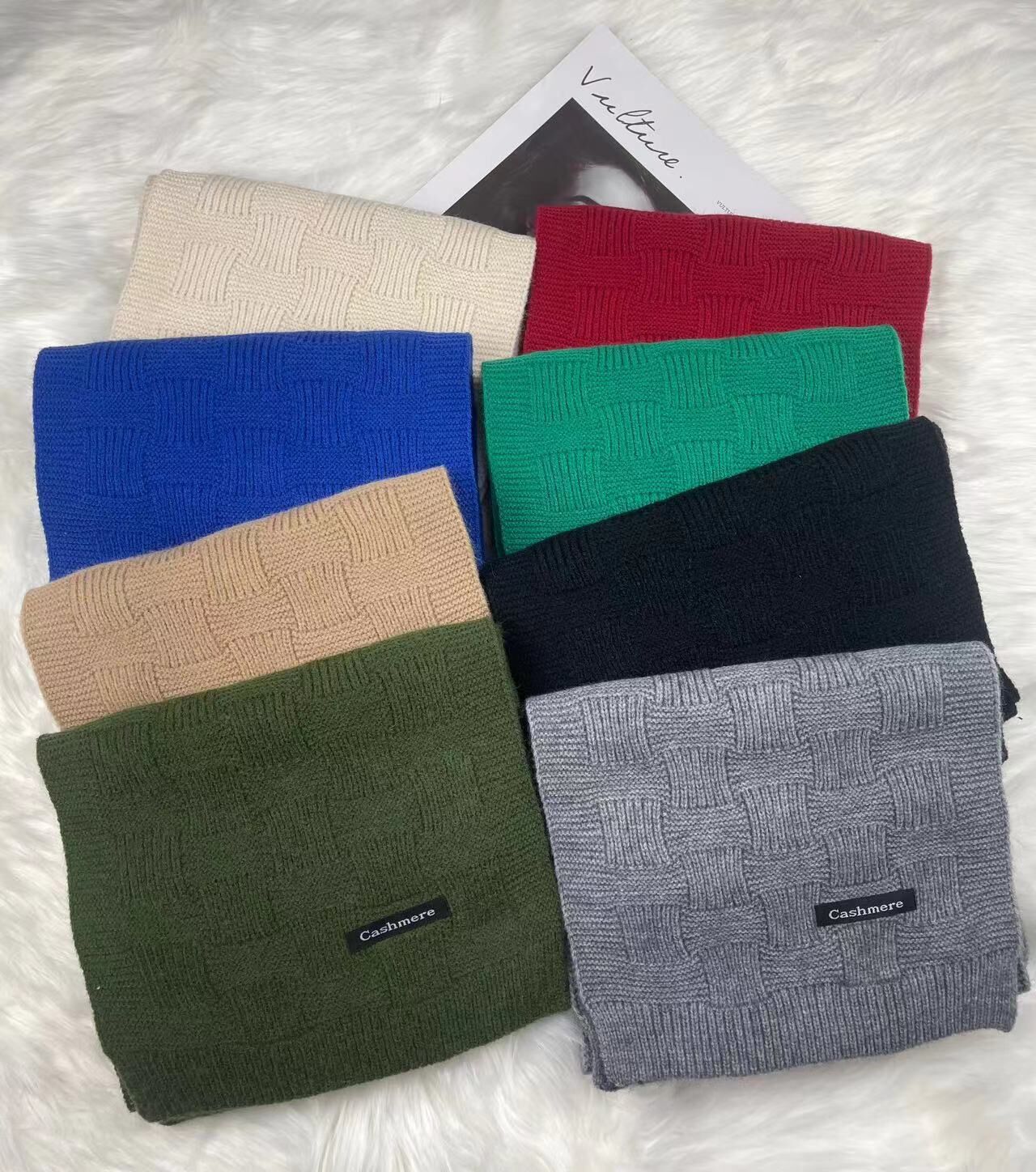 Wholesale Stripe Solid Color Label Winter Warm Knitted Arctic Velvet Scarves