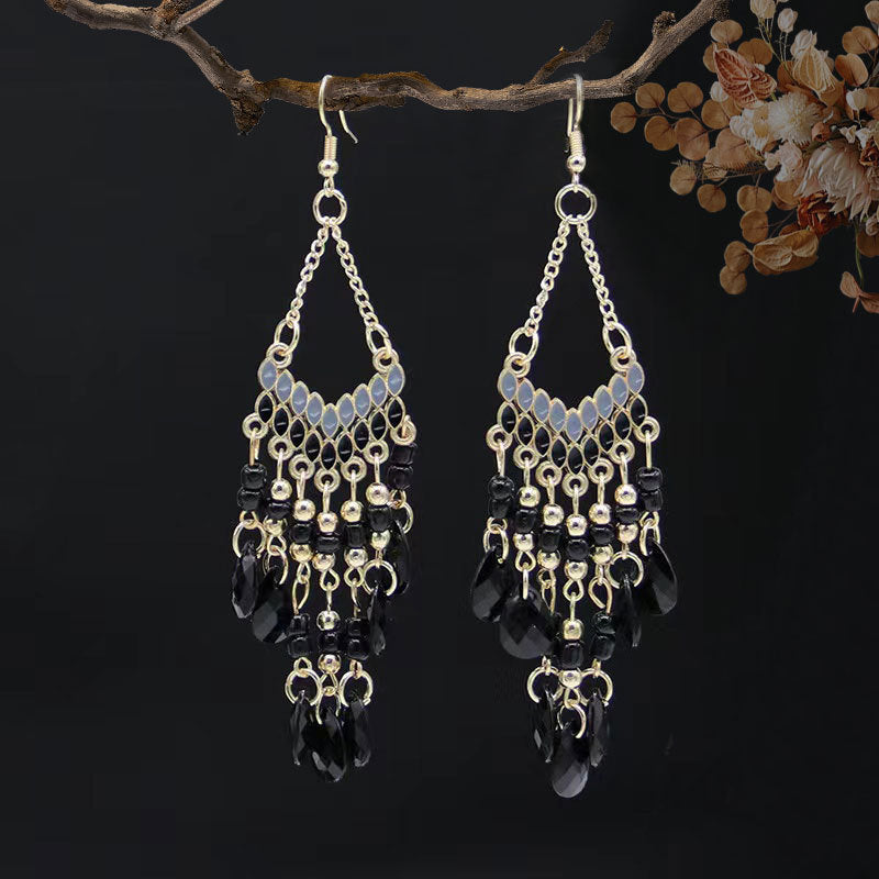 Wholesale Long bead water droplet fringe Bohemian style earrings
