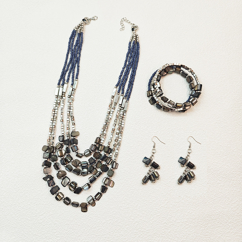 Wholesale Retro Ethnic Style Colorful Shell Earrings Bracelet Multi-layer Necklace