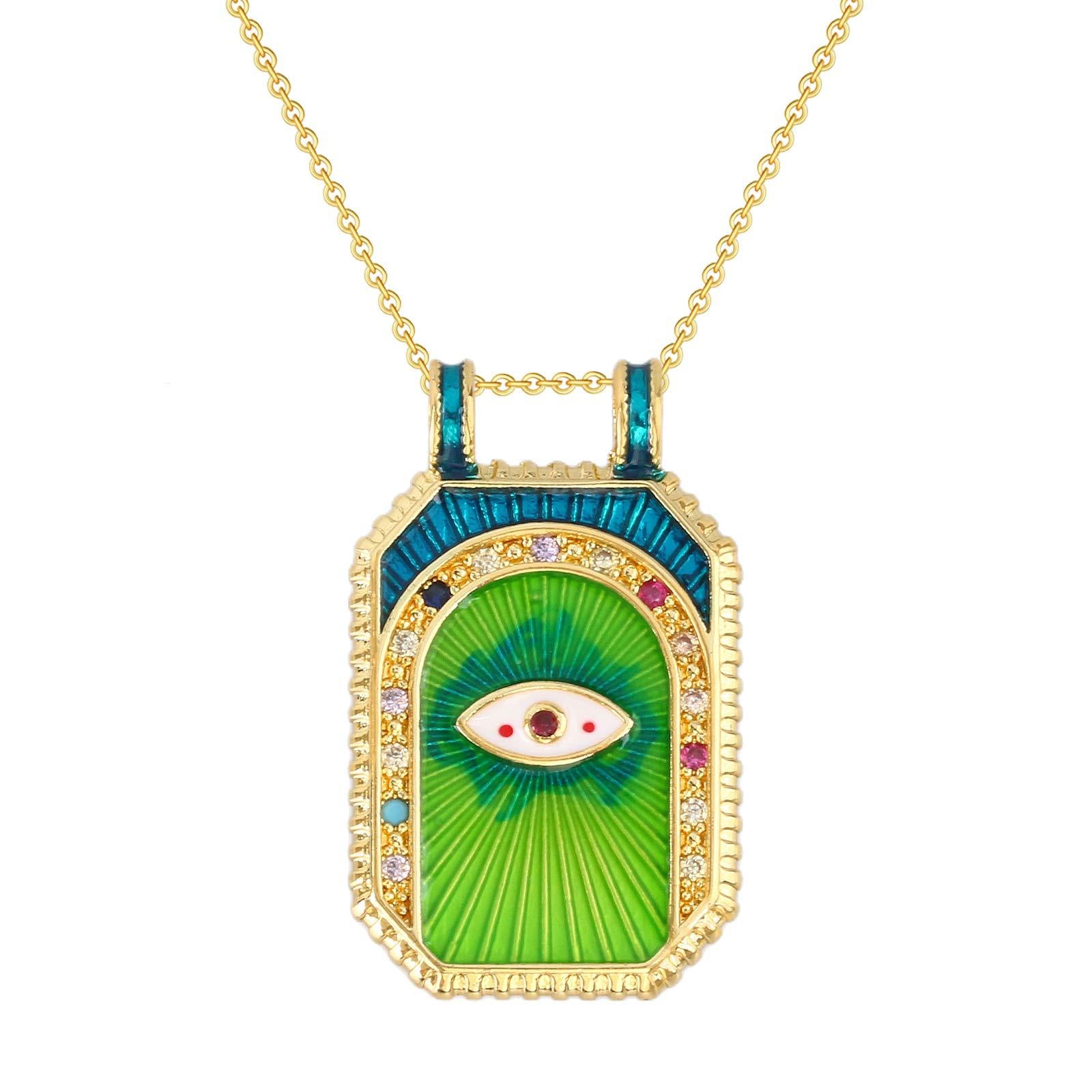 Wholesale Stylish Gold Plated Copper Evil Eye Square Pendant Necklace Jewelry Accessory