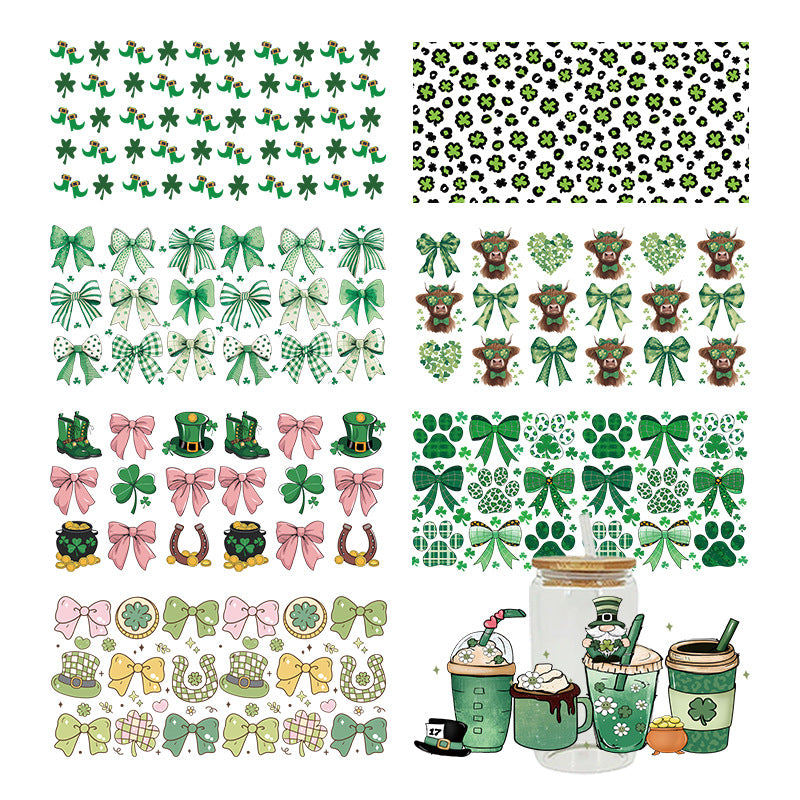 Wholesale Green Cartoon Bow 16oz Cup UV DTF Wraps