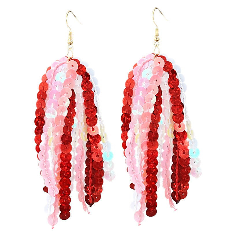 Wholesale   2pairs/pack Valentine' s Day Glitter Pink Love Tassel Atmosphere Earrings