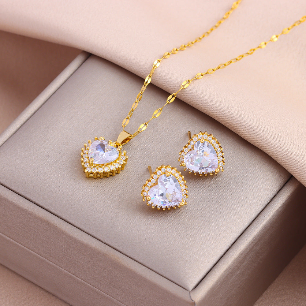Wholesale Titanium Steel Zircon Earring Necklace Set