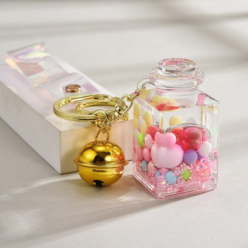 Wholesale Liquid sand bottle with colorful beads in oil bottle pendant acrylic keychain