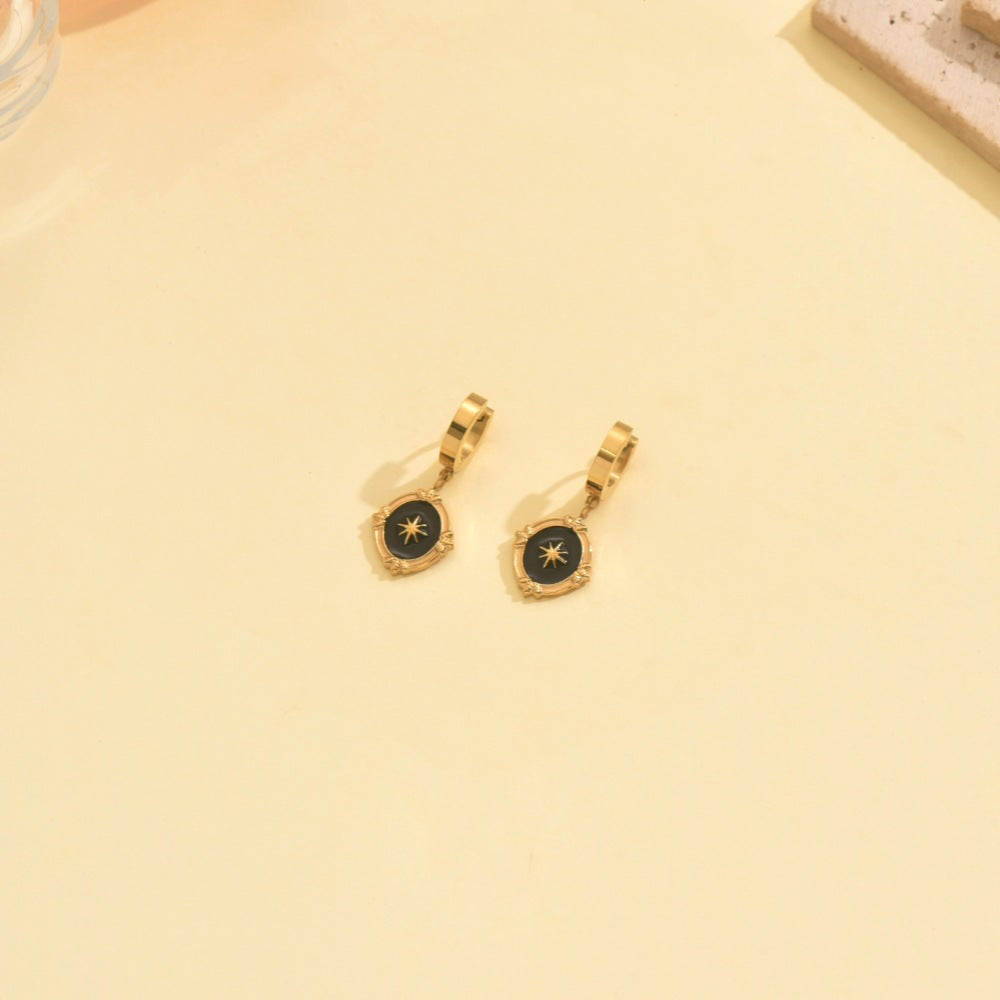 Wholesale Black cross pendant stainless steel gold necklace and earrings