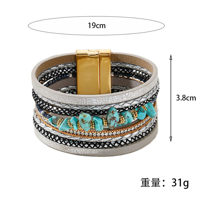 Wholesale Bohemian Turquoise Beaded Leather Bracelet