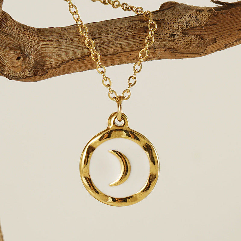 Wholesale Stainless Steel Gold Plated Oil Drop Enamel Moon Pendant Necklace