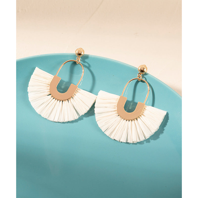 Wholesale Tassel Braided Raffia Earrings