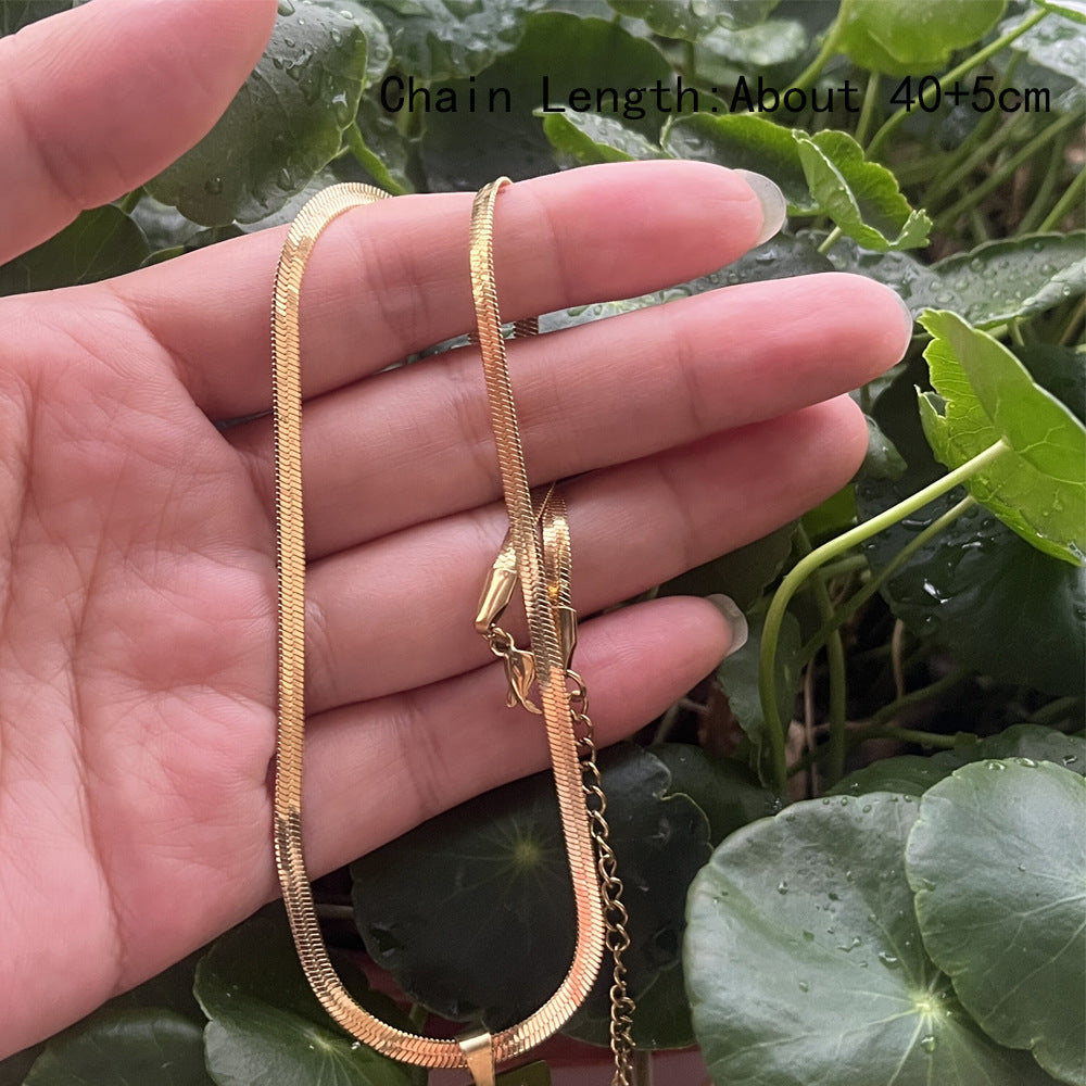 Wholesale Stainless Steel Moon Pendant Flat Snake Chain Necklace