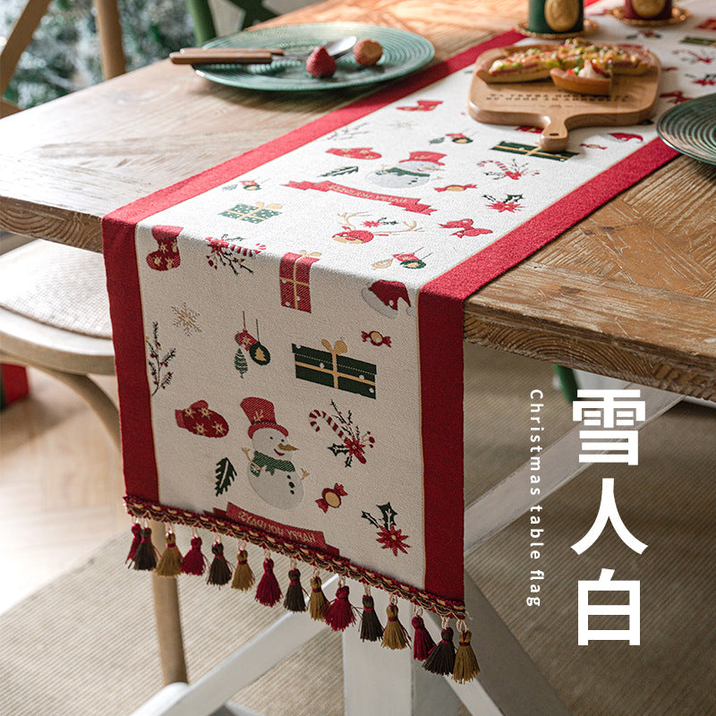 Wholesale Christmas floral woven table runner with pendant