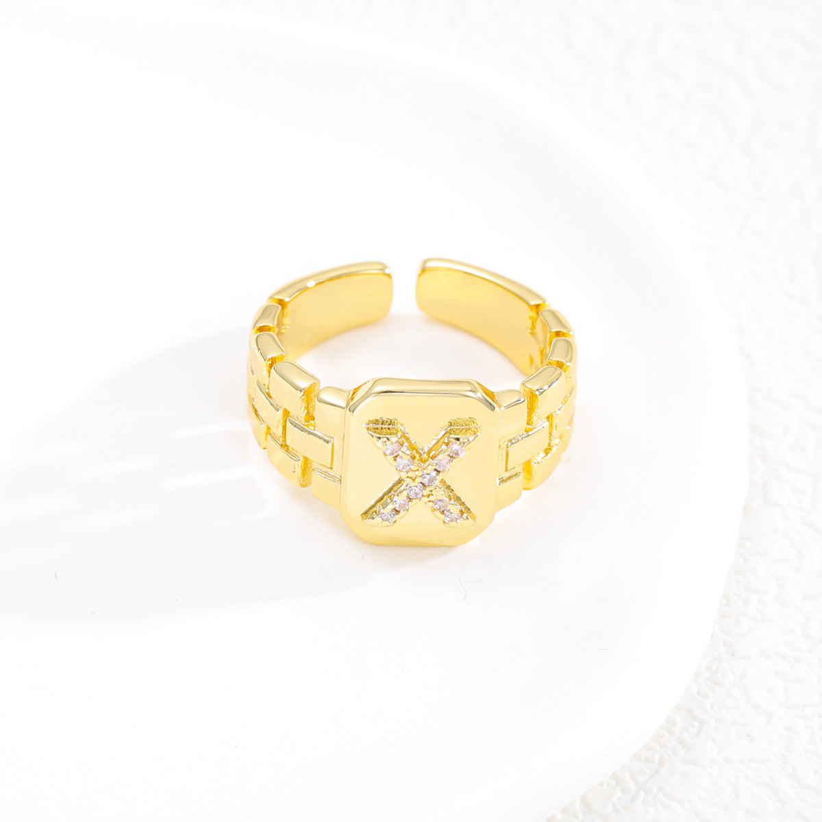 Wholesale Gold plated letter series open ring