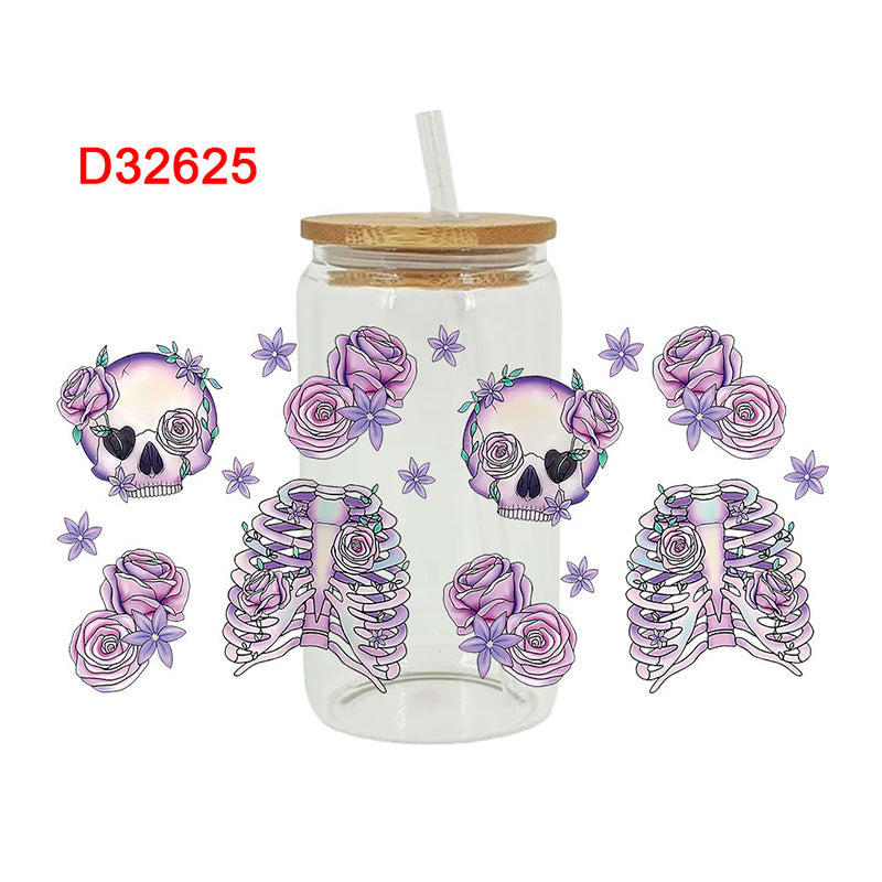 Wholesale Colorful Skull Finger Body  16oz Cup UV DTF Wraps