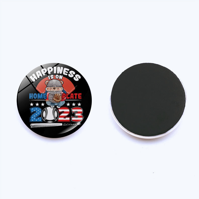 Al por mayor 25 mm Flag Bail Baseball Fridge Time Gema Gema Magnetic Glass Decorations