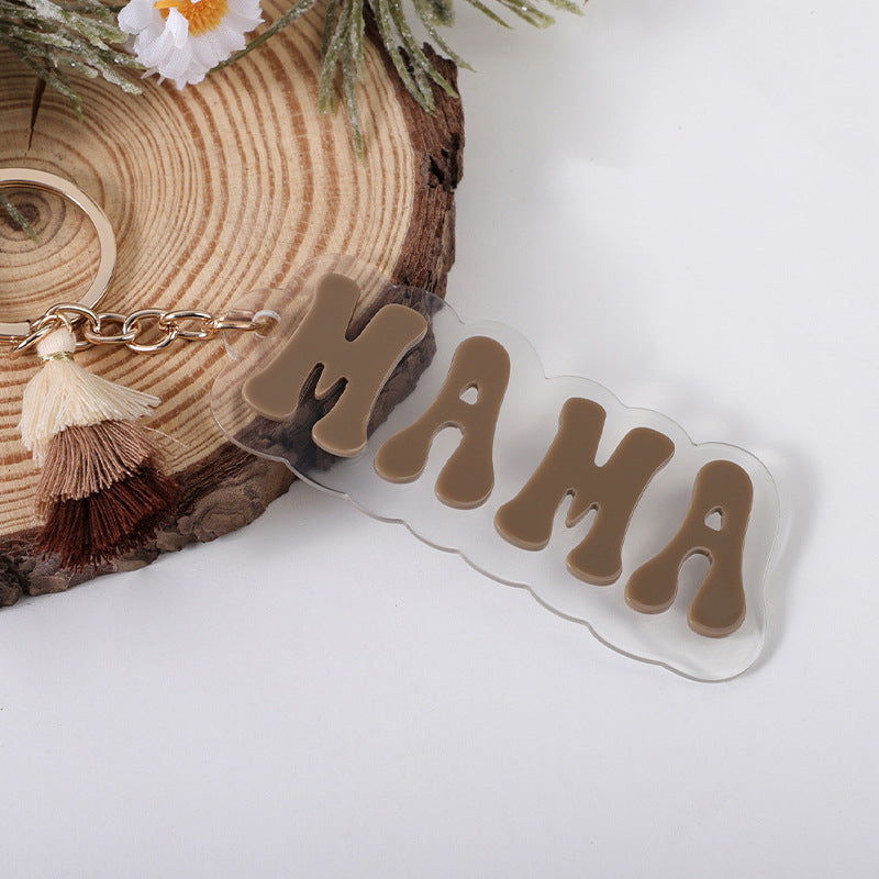 Wholesale  Acrylic MAMA Three-layer Tassel Charm Keychain Key