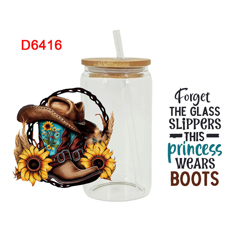 Wholesale Western style flower boots  16oz Cup UV DTF Wraps