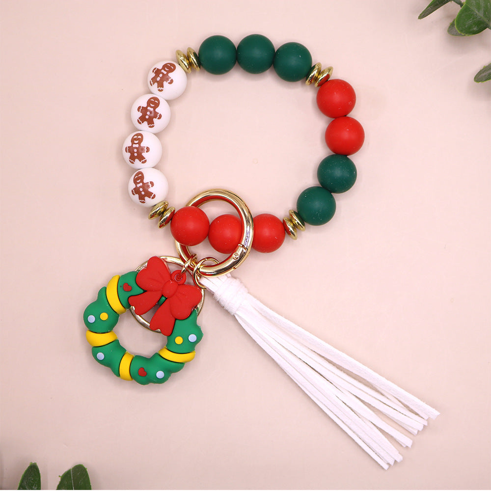 Wholesale 10PCS Silicone Christmas Elk Christmas Tree Beaded Wrist Keychain