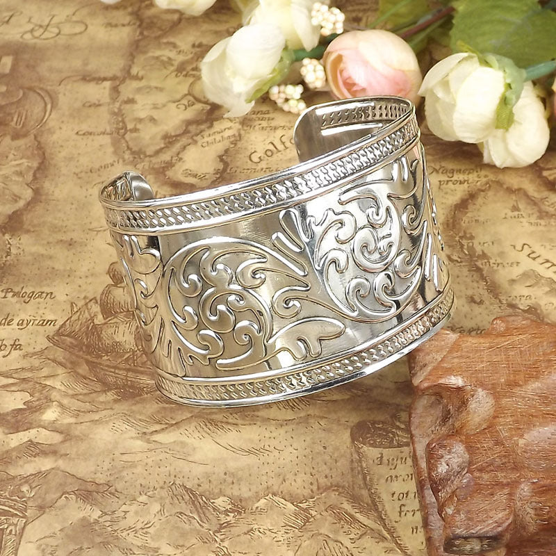 Wholesale Retro Ethnic Style Peony Wide Bracelet