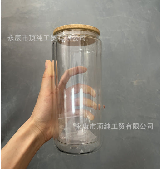 Wholesale 12oz 16oz 20oz Thermal Transfer Frosted Coating Cup Bamboo Lid Glass Cup