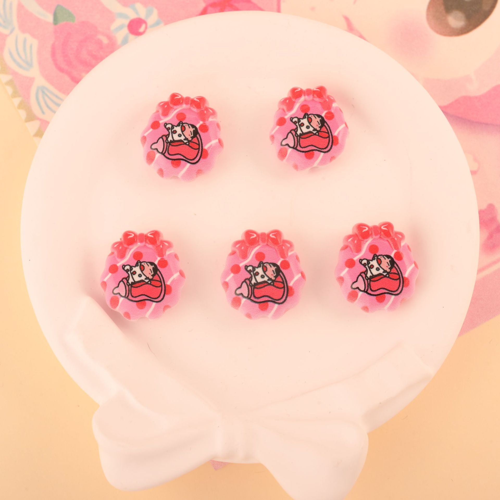 Wholesale 10pcs Acrylic pink beaded spray paint printing design OLY Exclusive