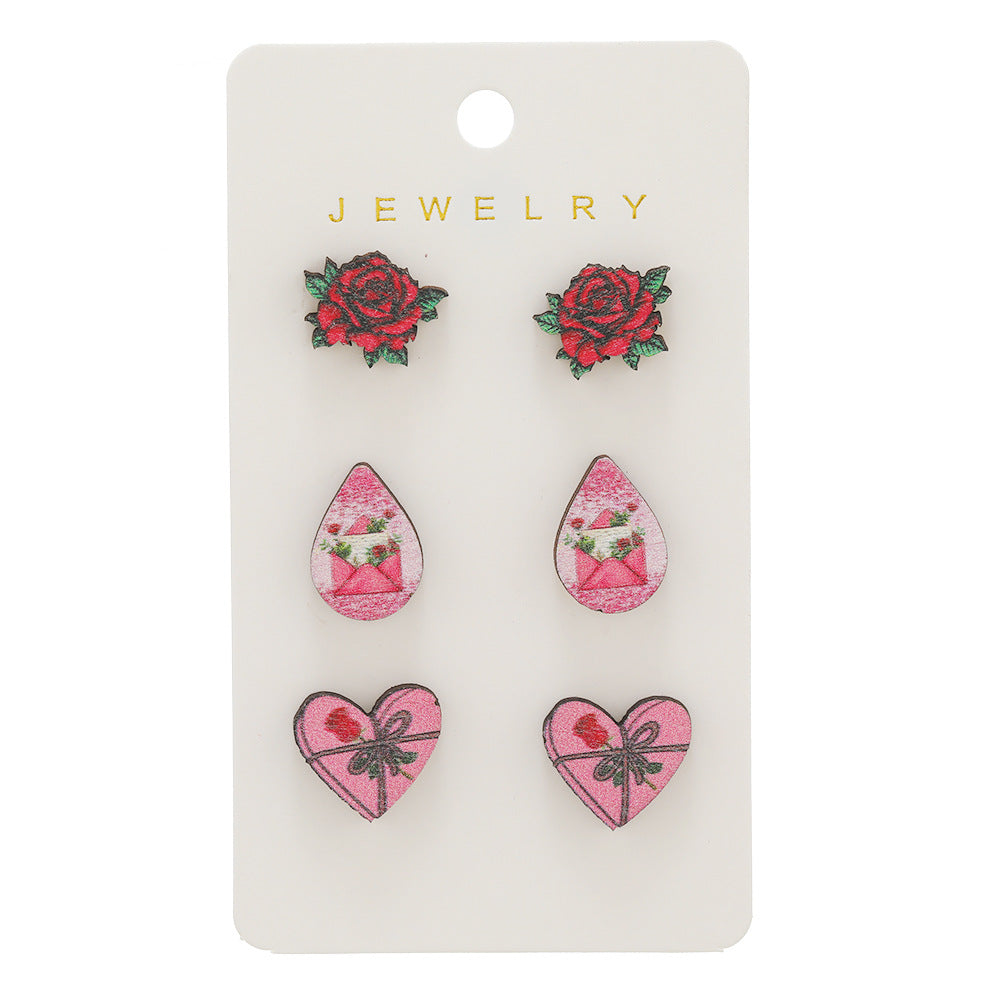 Wholesale Valentine's Day Rose Love Wooden Earpiece Set